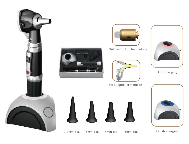 Chargeable Fiber Optic Otoscope with Battery