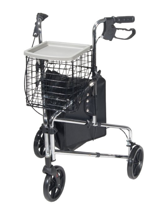 3 Wheel Rollator with  basket, tray and carry pouch