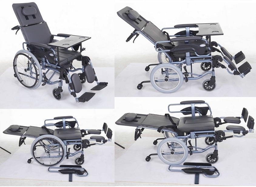 Full Reclining Commode wheelchair with toilet