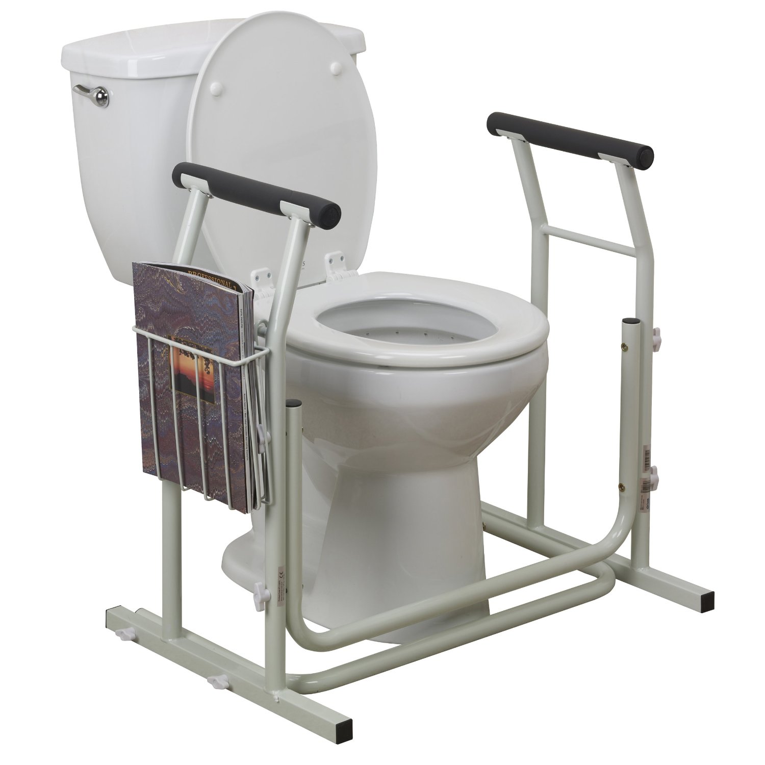 Stand Alone Toilet Safety Rail with magazine rack