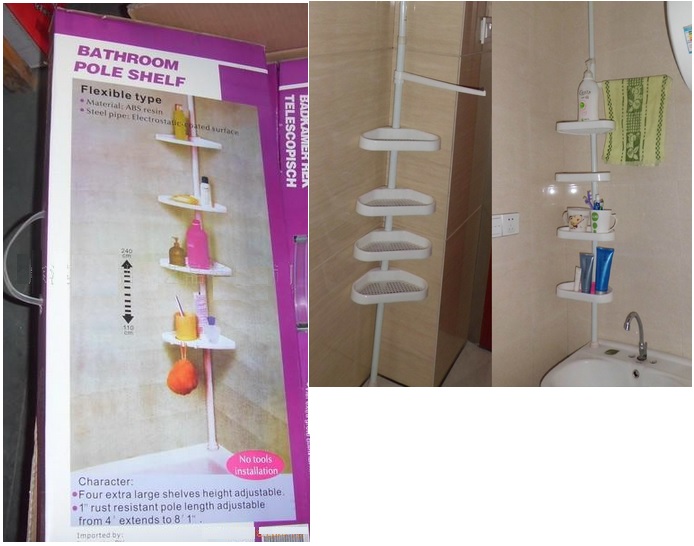 Compact Flexible Bathroom pole shelf