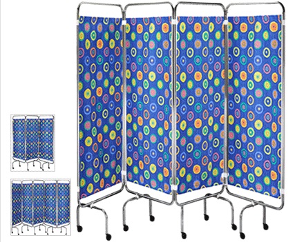 Stainless steel folding ward screen with Pattern Curtains