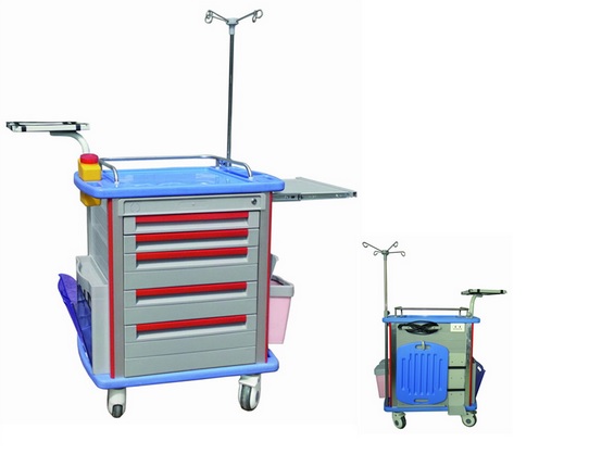 Polymer Medical Emergency Trolley / storage / with defibrillator shelf / with CPR board