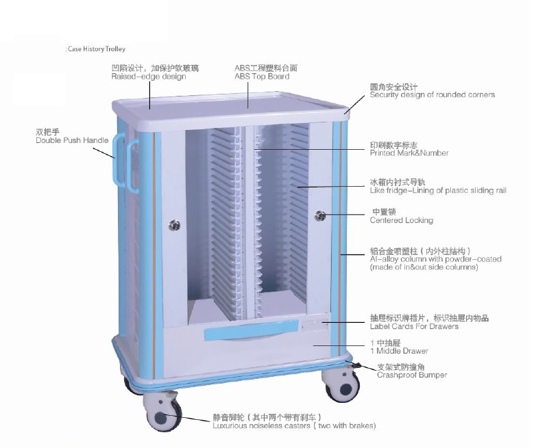 Medical Record Trolley with drawer