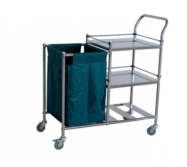 Stainless steel nursing trolley for dirty linen and waste