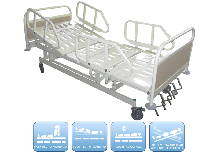 5 crank Metal Side Rail Medical Hospital Beds