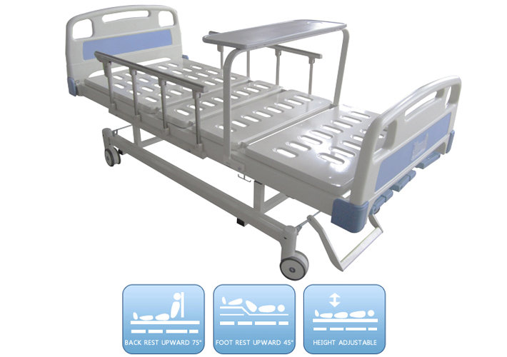 Three Fowler Manual Hospital Medical Bed with dining table