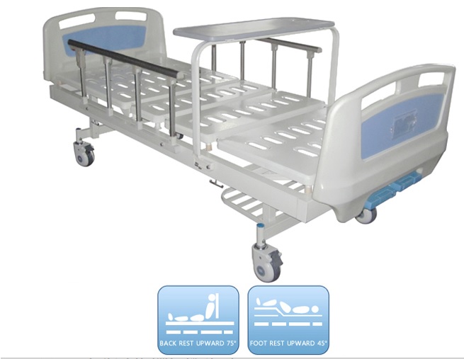 2 function manual mobile hospital bed with shoe holder and dining table