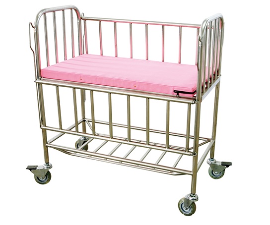 Height adjustable stainless steel hospital child cot